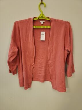 J.Jill NWT 100% Organic Cotton Open Cardigan Womens 1X Pink Preppy